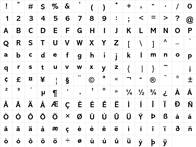 Abadi MT Std Bold  glyph index