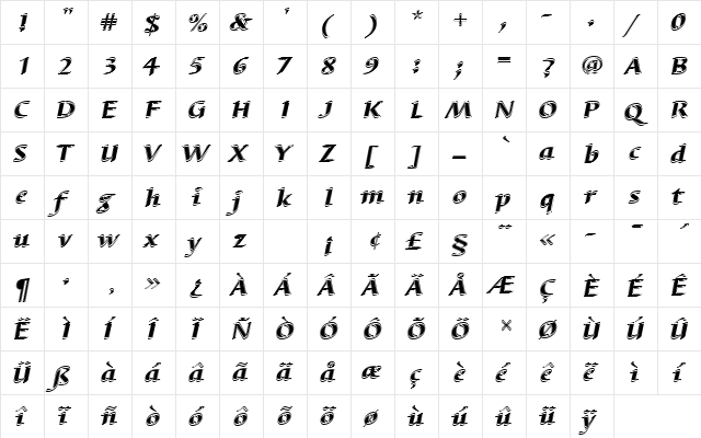 BarbedorTHeaItaIn1 Regular  glyph index