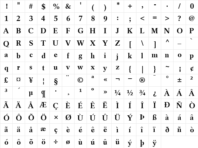 Rotation Bold  glyph index