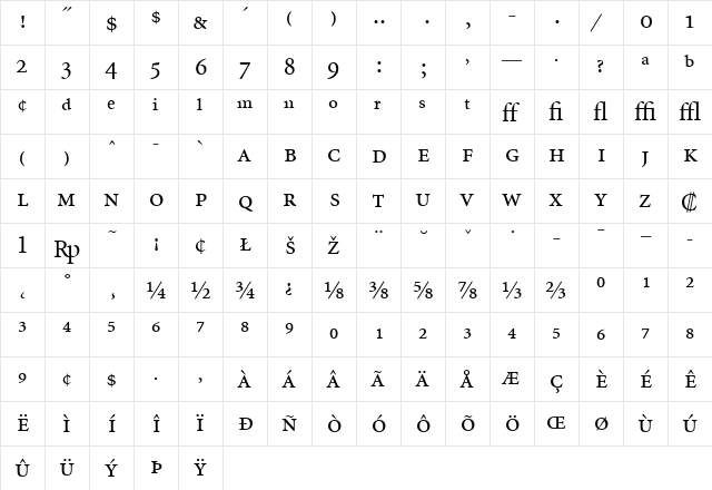 Minion Expert Regular  glyph index