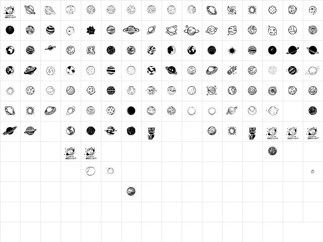 Planets Regular  glyph index