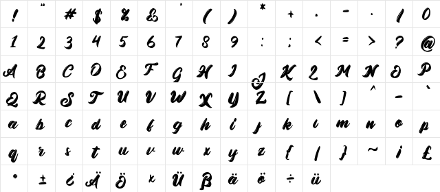 Qickie Regular  glyph index