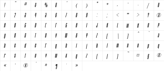 MontblancC Italic  glyph index