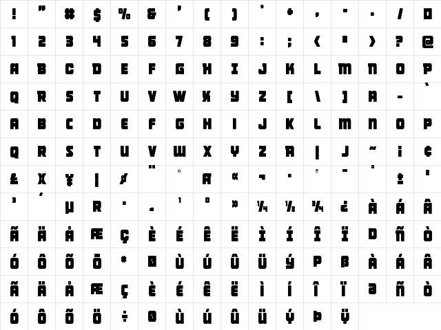 Victory Comics Condensed Condensed  glyph index