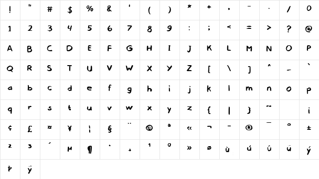 Go Baaa Handwritten Comic Regular  glyph index