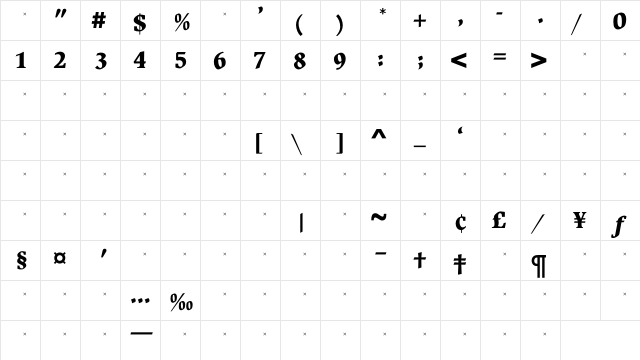 BeckenhamExtraBoldTab Regular  glyph index