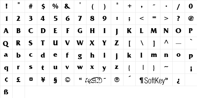 Big Bear Bold Bold  glyph index