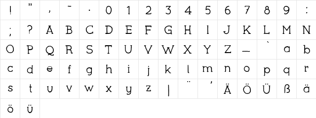 YAA Type  FREE Regular  glyph index