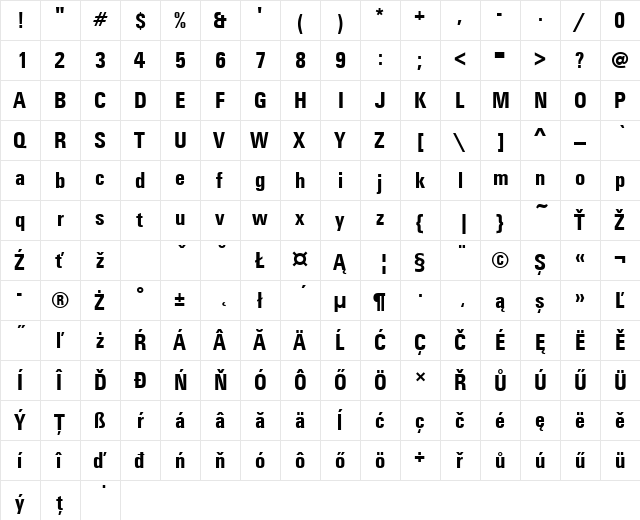 UnitusTEECon Bold  glyph index