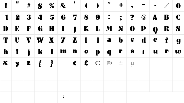 GlenysDisplaySSK Regular  glyph index