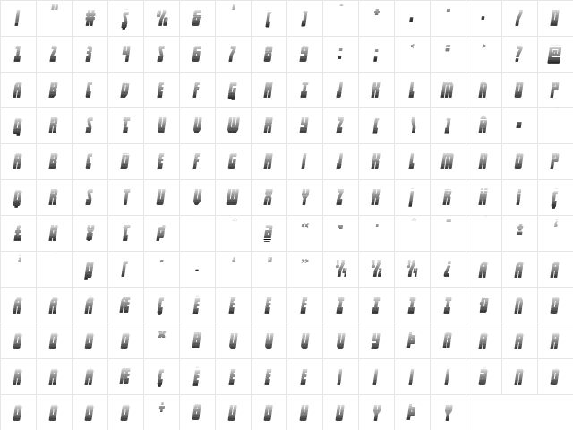 Elastic Lad Expanded Grad Ital Regular  glyph index