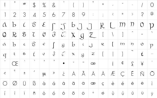 Cataaca Regular  glyph index