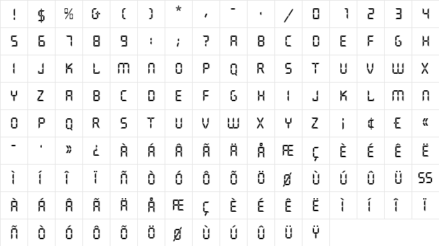 QuartzEF Regular  glyph index