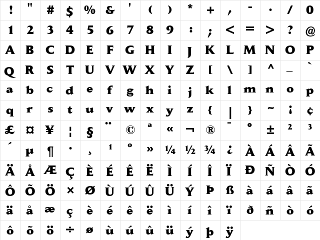 Jaeger Daily News Extra Bold  glyph index