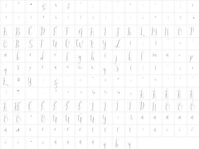 natasya Regular  glyph index