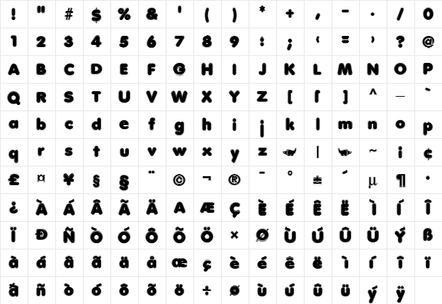 Debussy Contour Regular  glyph index