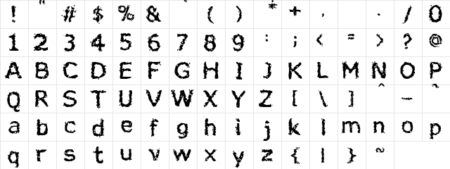 Digital Snow Regular  glyph index