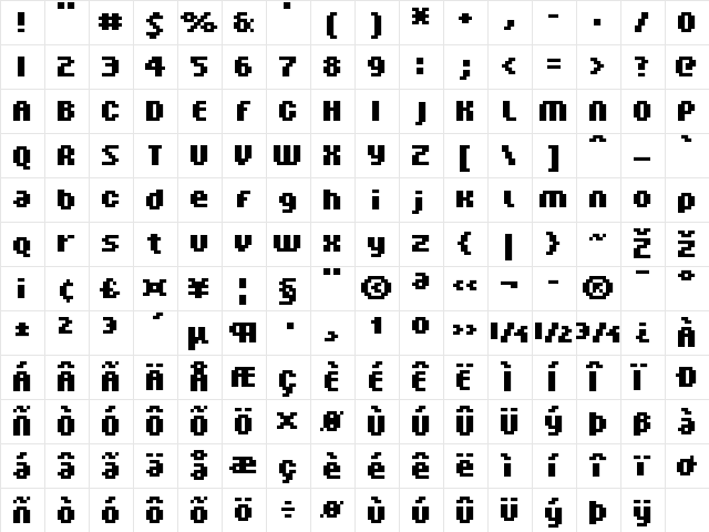 FFF Nadador Bold Tight Regular  glyph index