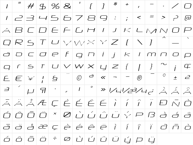 Neuropol X Xp Lite Italic  glyph index