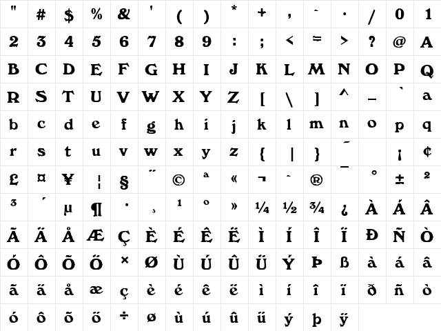 WindsorAntDBol Regular  glyph index