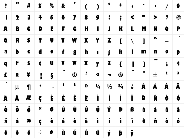 GiltuTUltBolCon Regular  glyph index