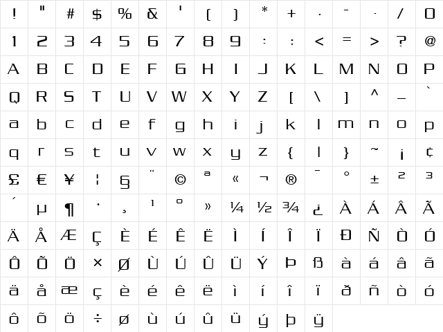 Serpentine LT Regular  glyph index