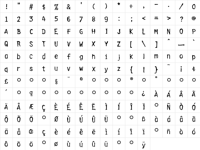 Cleanhouse Regular  glyph index