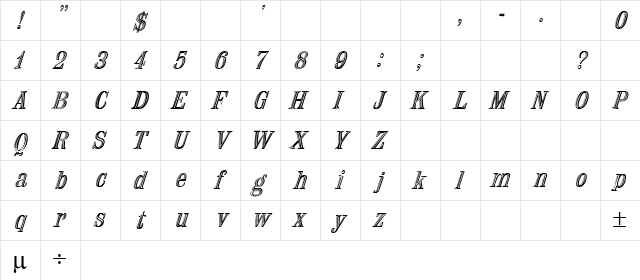 Nauert Italic  glyph index