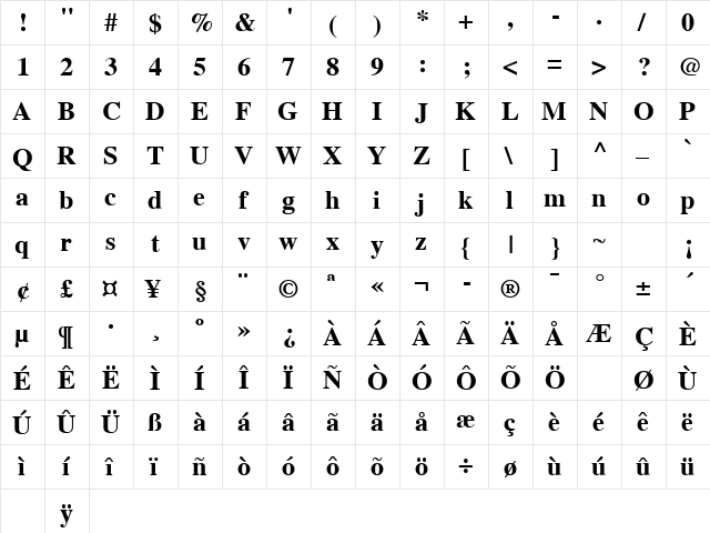 Giel Bold Regular  glyph index