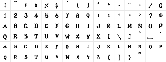 PC Picket Fence Regular  glyph index