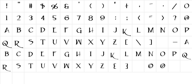 Caeldera Regular  glyph index