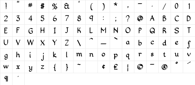 songenia Regular  glyph index