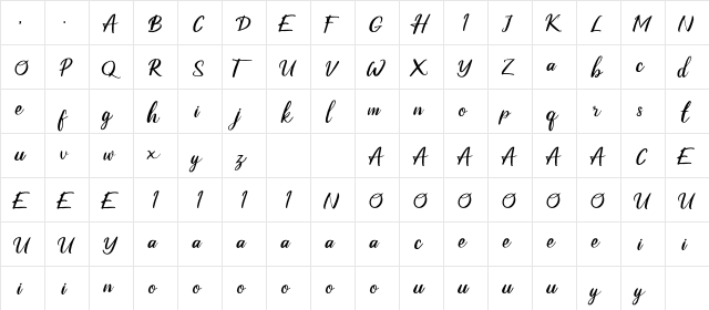 Ballano Regular  glyph index