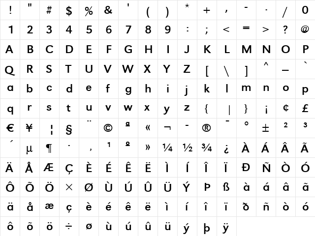 TomBeckerWide Regular  glyph index