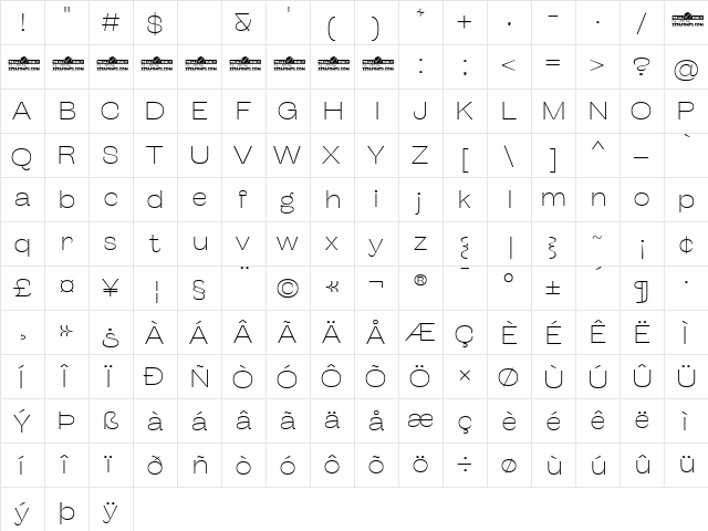 Stinger Wide Trial Thin  glyph index