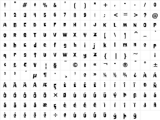 Big Chump BTN Cond Regular  glyph index