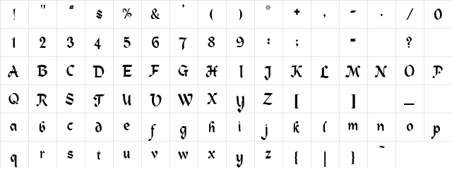 Elglish Gem Regular  glyph index
