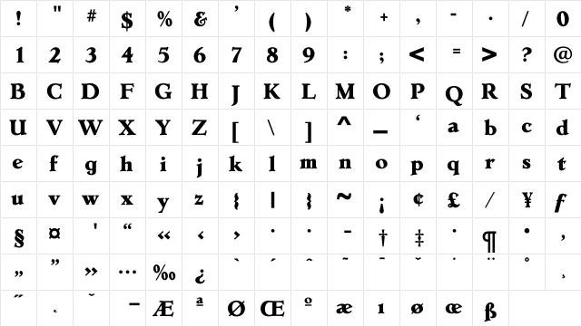 ErasmusExtraBold Regular  glyph index
