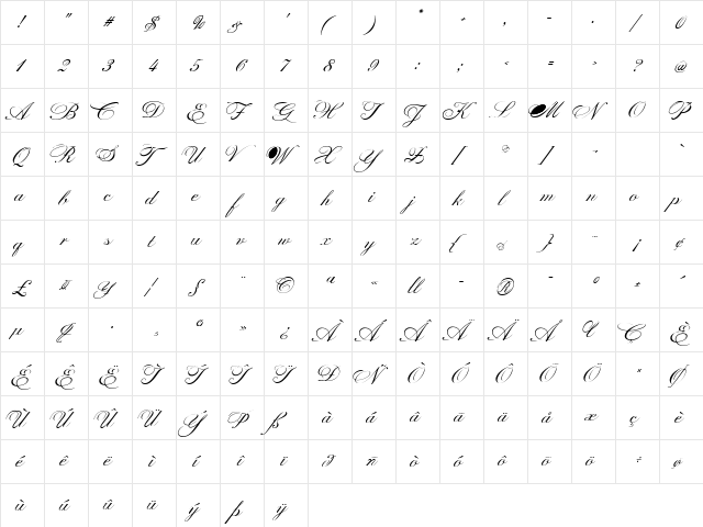 PrintsCharming Regular  glyph index