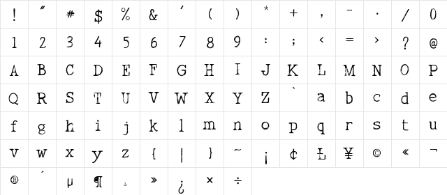 INTUITIVE FREE Regular  glyph index