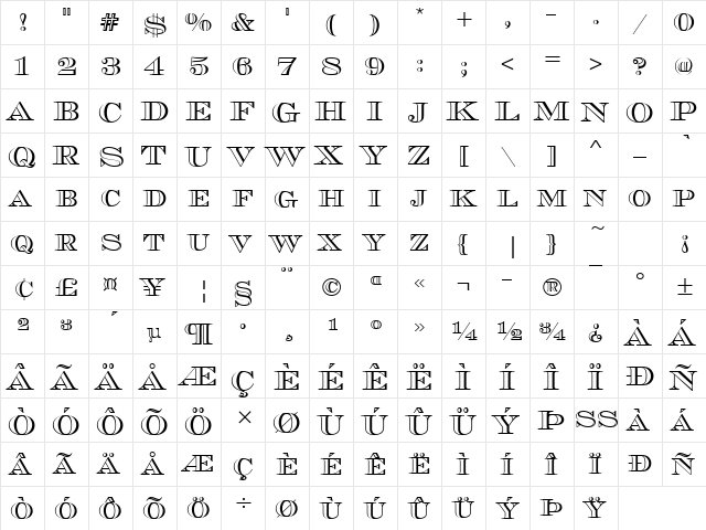 ChevalierOpeDCD Regular  glyph index