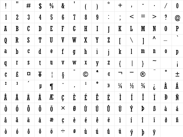 AstuteCondSSK Regular  glyph index
