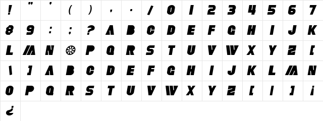 SF Fortune Wheel Italic  glyph index