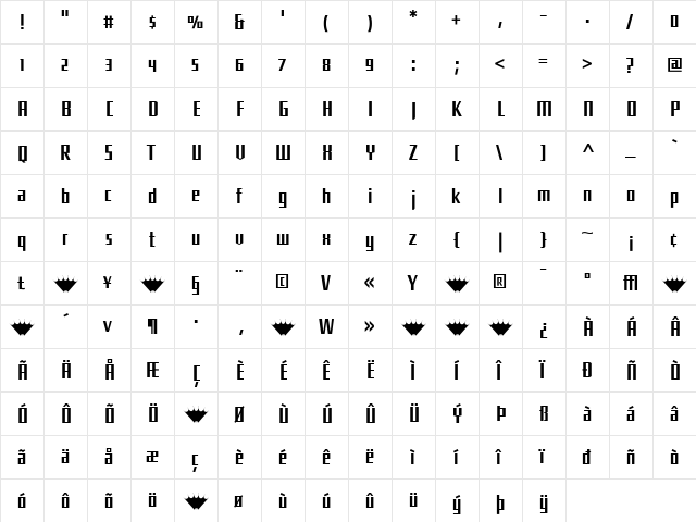 Shimano Regular  glyph index