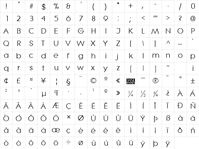 Lithe Regular  glyph index