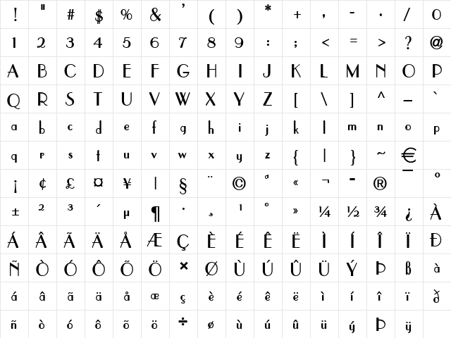 Paris Bold  glyph index