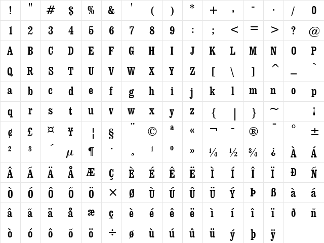 Clarendon Regular  glyph index