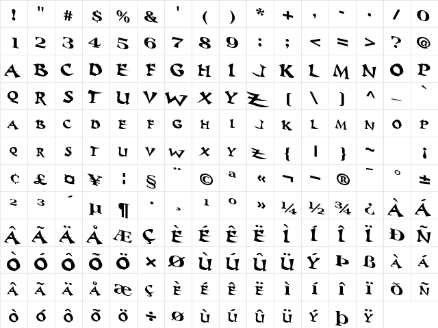 Ghost Regular  glyph index