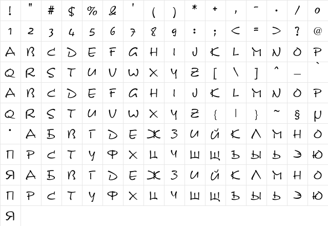 DS Note Regular  glyph index