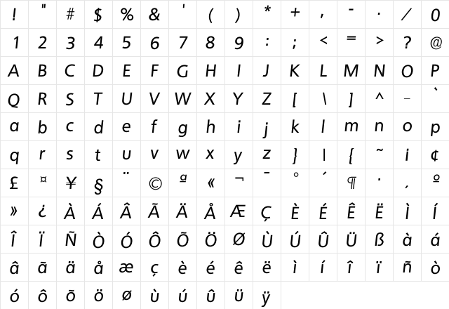 Iquebec Medium  glyph index